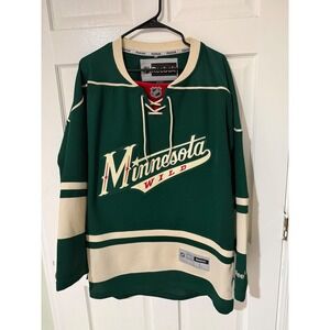 Reebok Minnesota Wild NHL Hockey Jersey Mens Large Green Lace Up Script Logo